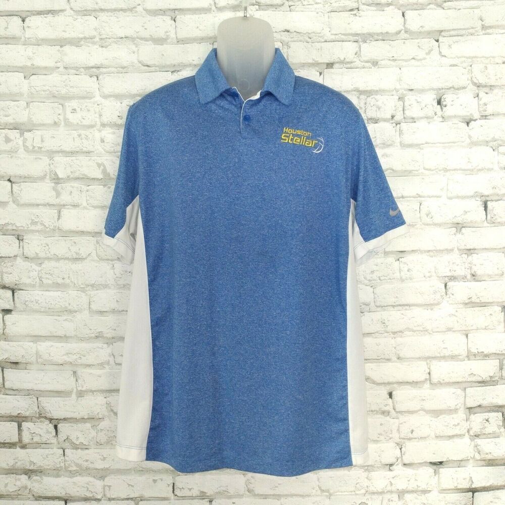 Nike Golf Polo Shirt Mens Large Blue White Short Sleeve Tour Performance